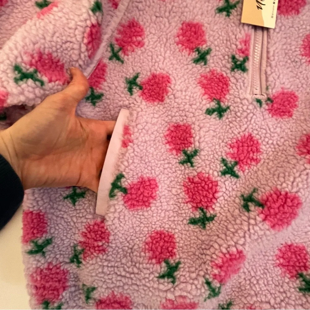 NWT New In Lilac Fleece Jacket with Pink Floral Pattern Oversized Size Small - Picture 12 of 12